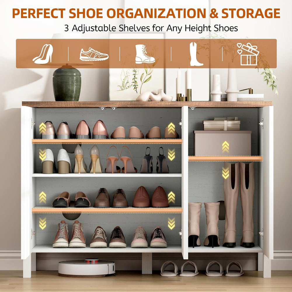 Vlsrka Shoe Storage Cabinet with Doors and Adjustable Shelves, White