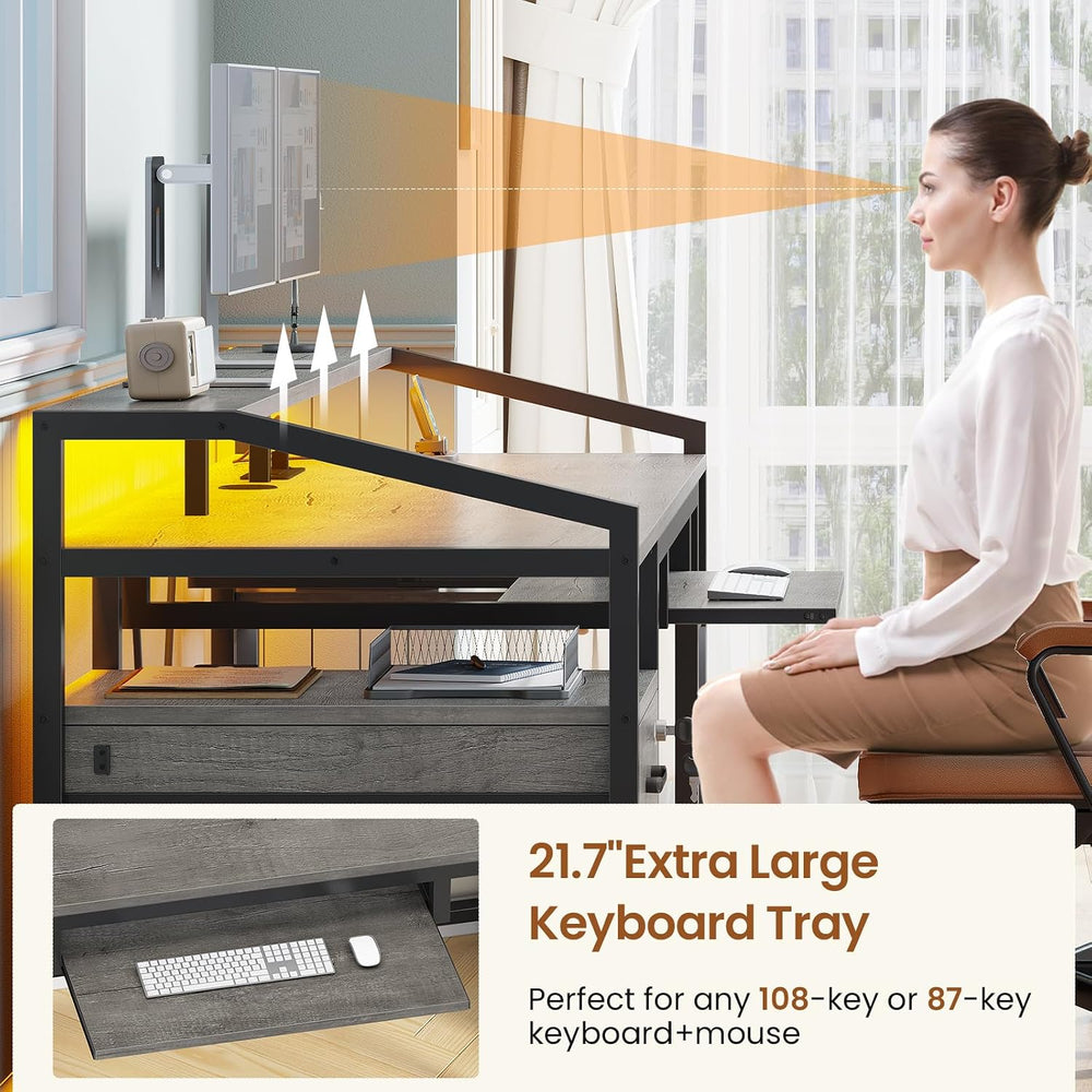 SEDETA 63" Computer Desk, Office Desk with Lockable Drawers for Legal/Le...
