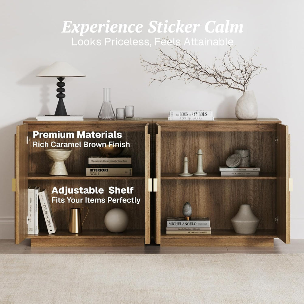 BELLEZE Set of 3 33" Stacked Sideboard Buffet Cabinet - Caramel Brown