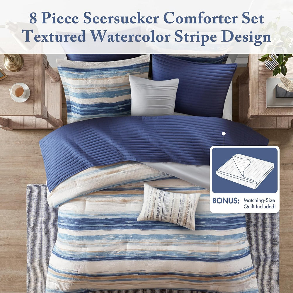Madison Park Modern Luxury Comforter Quilt Combo Set, 8PC King/Cal King