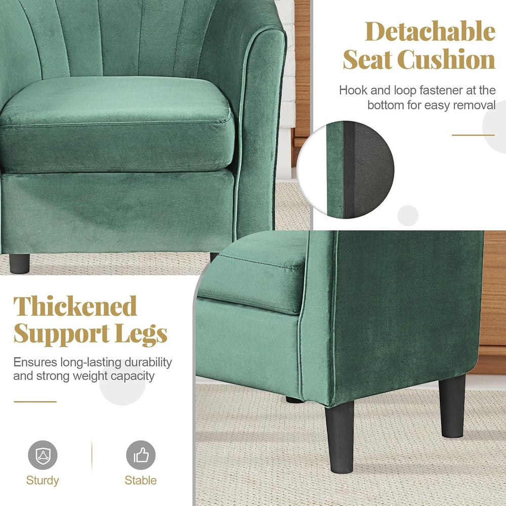 GOFLAME Accent Chair with Ottoman, Modern Velvet Fabric Barrel Chair with Foo...