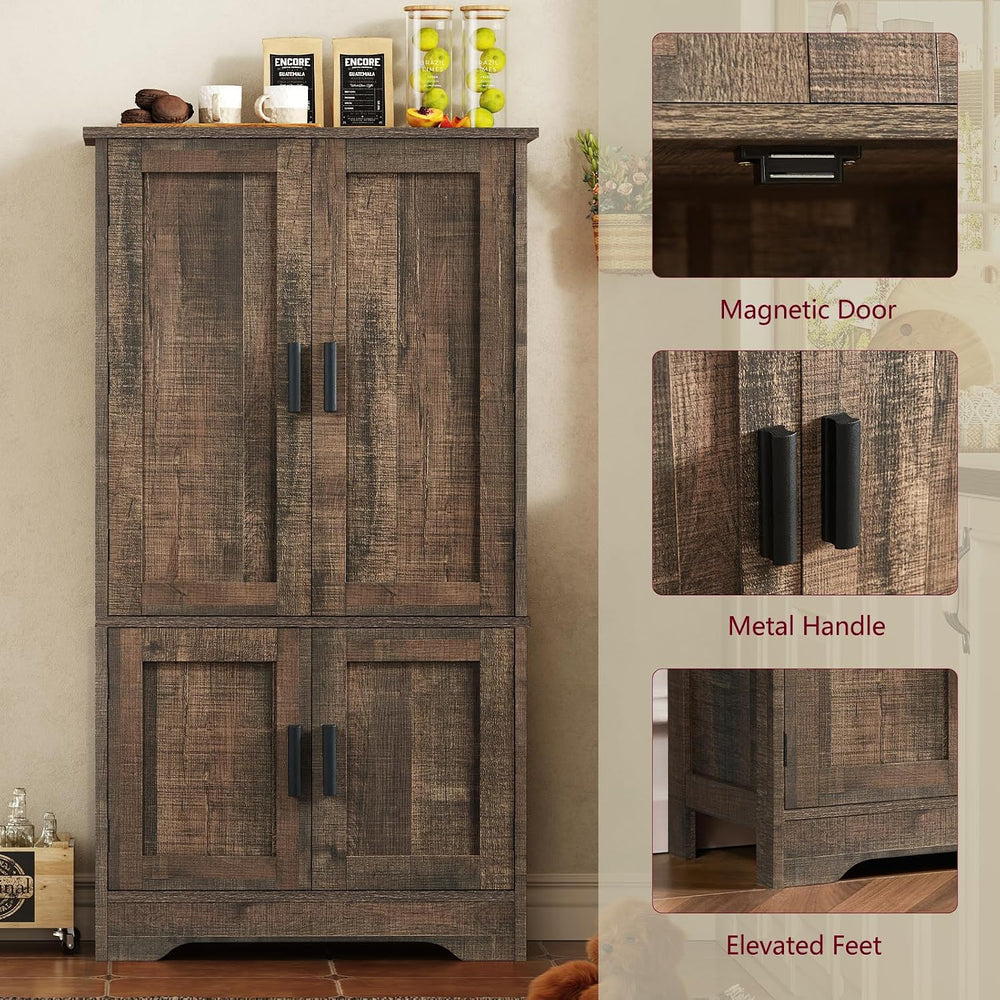 43"H Pantry Cabinet with 4 Doors, Kitchen Cabinet with 6 Door Shelves