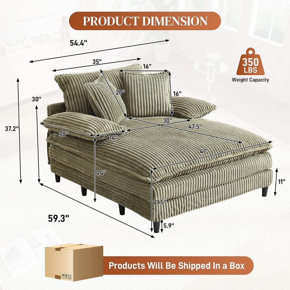 Rophefx 54" Oversized Chaise Lounge, Adjustable Corduroy Sofa Bed,Green