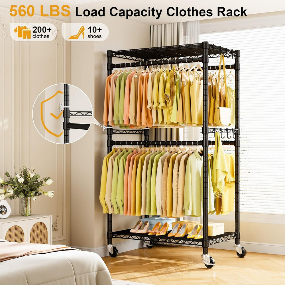 ULIFHOME P4 Rolling Clothes Rack, Clothing Racks for Hanging Clothes, Black