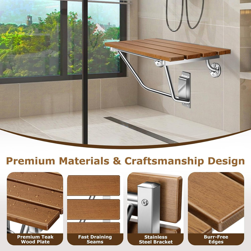 28" Wall Mounted Folding Shower Seat Stainless Steel Frame for Space Saving