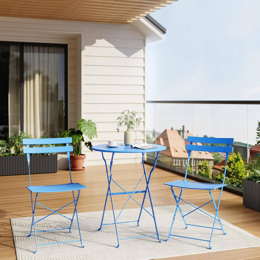 Premium Steel Frame Patio Bistro Set, 3-Piece Outdoor Folding Table and Chair...