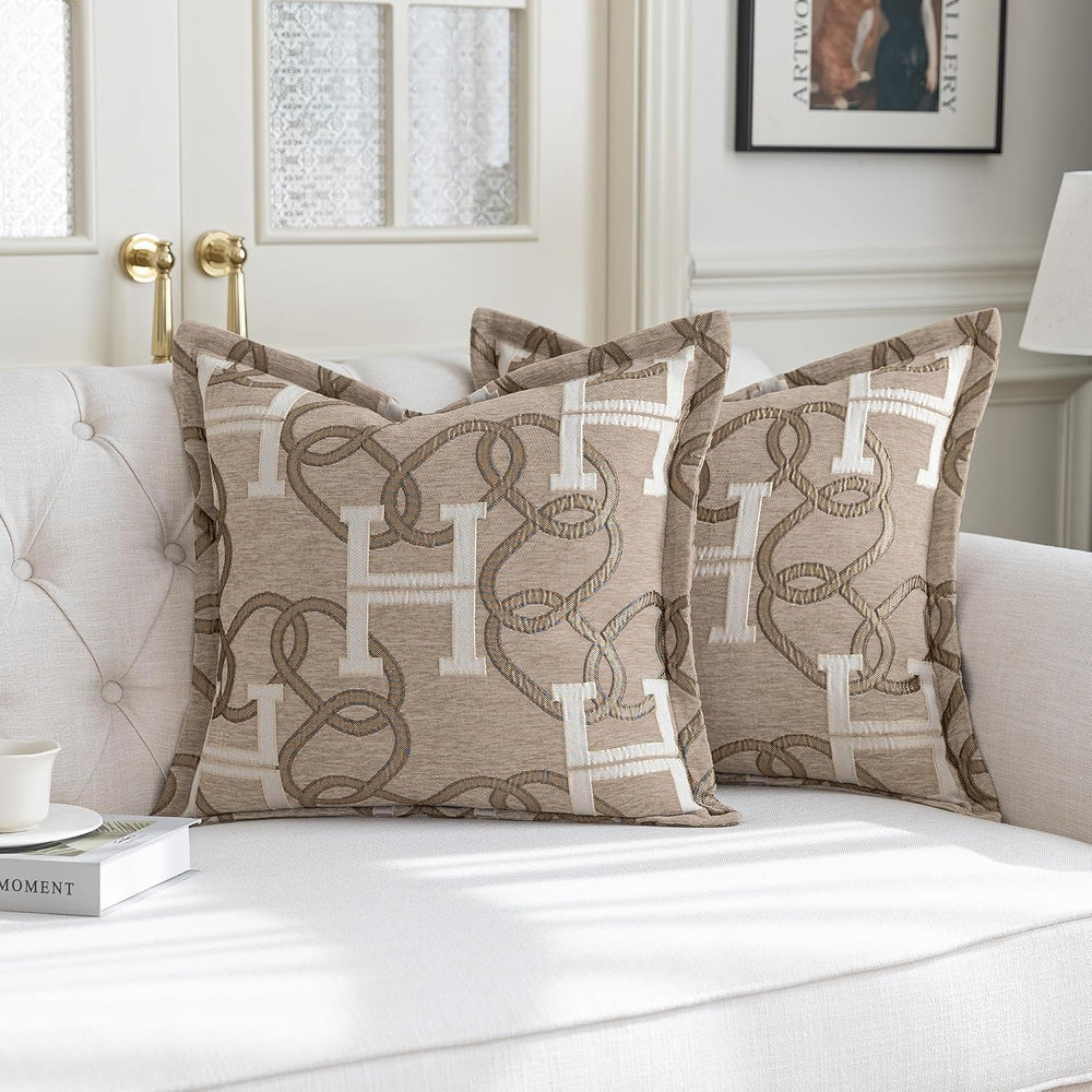 1 Piece Modern Letter H Throw Pillow Cover 20x20 Inch, Light Taupe