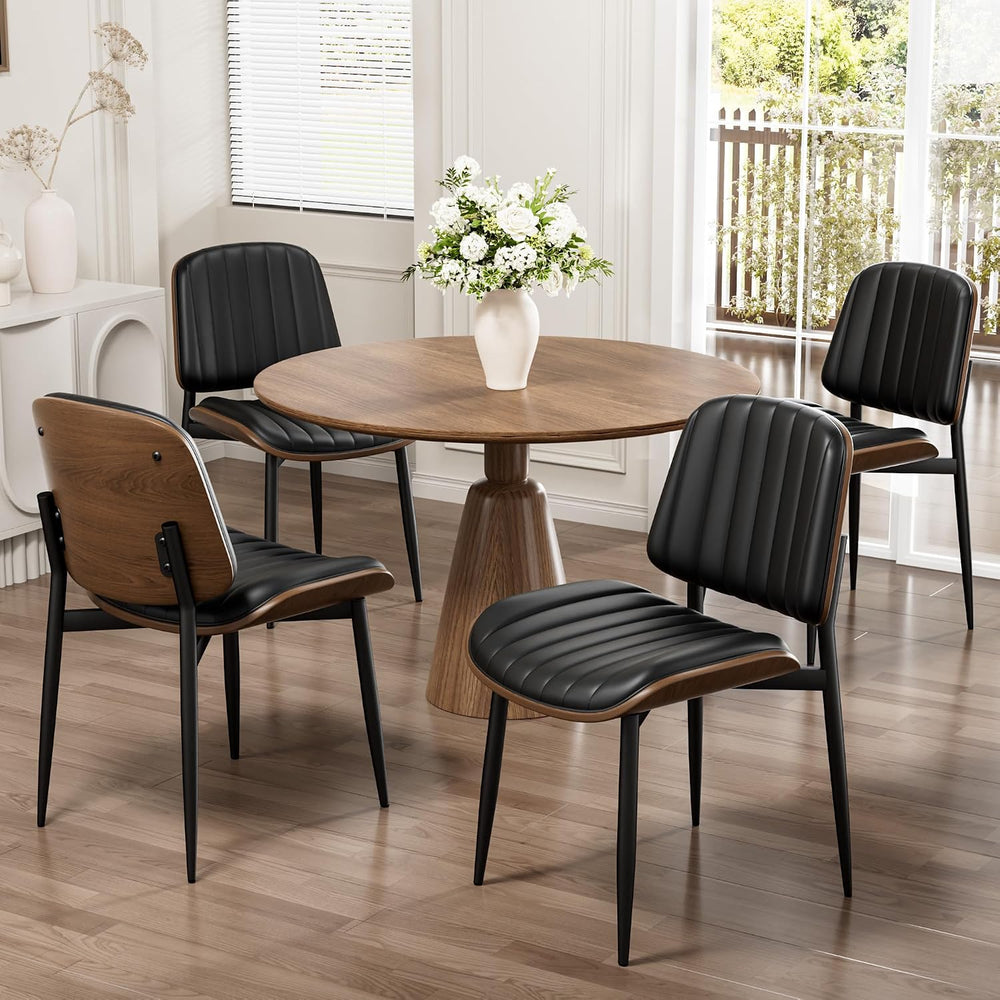 REONEY Dining Chairs Set of 4, Mid-Century Modern Kitchen Chairs, Black