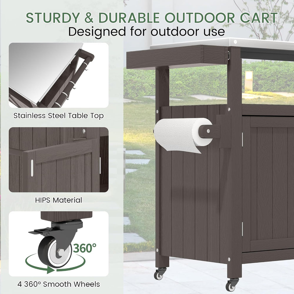 Weatherproof HIPS Outdoor Kitchen Island with Stainless Steel Top & Stora...