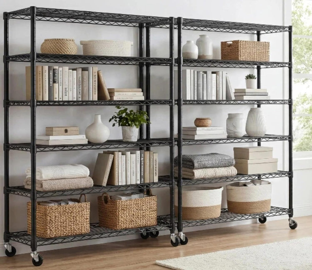 6 Tier 36" W x 16" D x 79" H Rolling Wire Metal Storage Shelve...