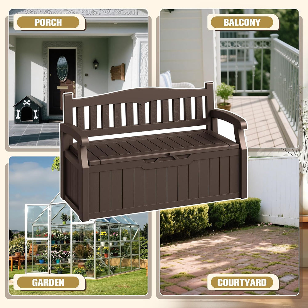 80-Gallon Outdoor Storage Bench, Waterproof Deck Box with Lockable Lid & ...