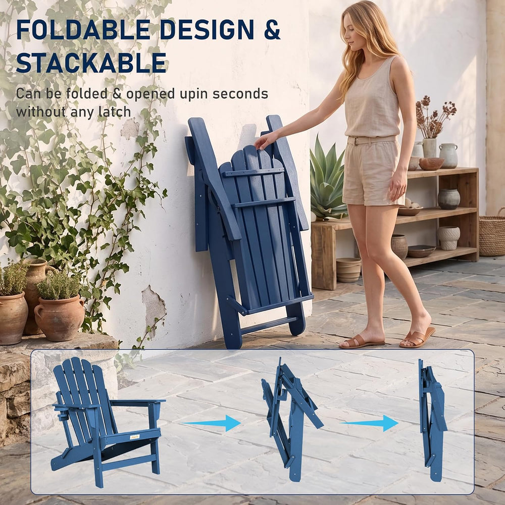 Oversized Folding Adirondack Chair 2PC, HDPE Fire Pit Chair W/400 LBS