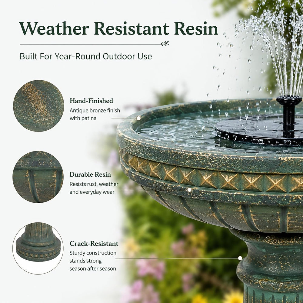 Sunlinua 24H Bird Bath Outdoor Water Fountain with Solar Pump