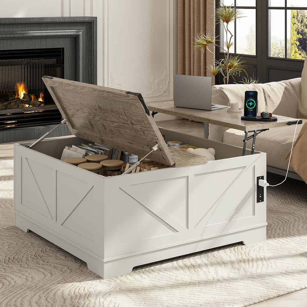 EAG 40" Large Lift Top Coffee Table with Storage, White