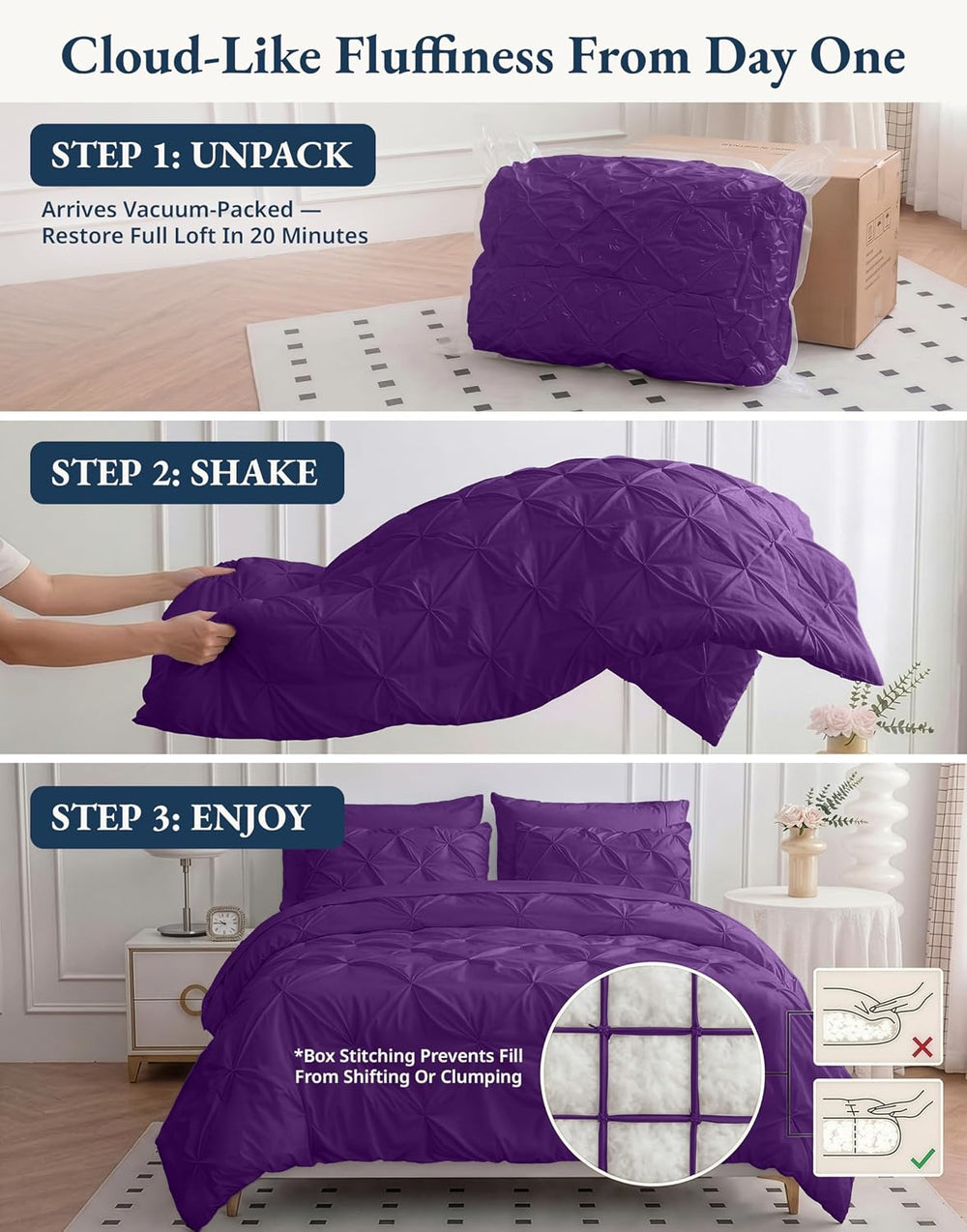 LANE LINEN 7 Piece California King Comforter Microfiber All Season - Purple