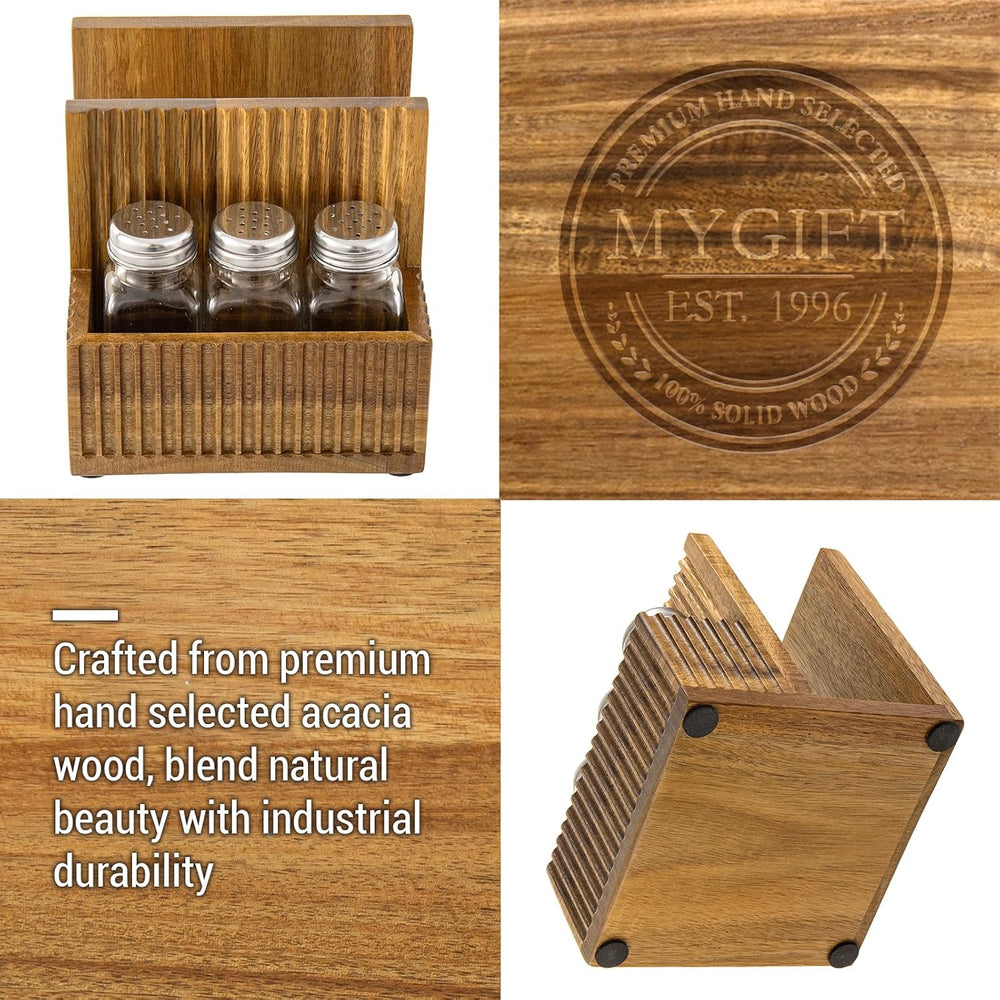 MyGift 4-Piece Fluted Acacia Wood Dining Table Organizer Set – Napkin Holder,...