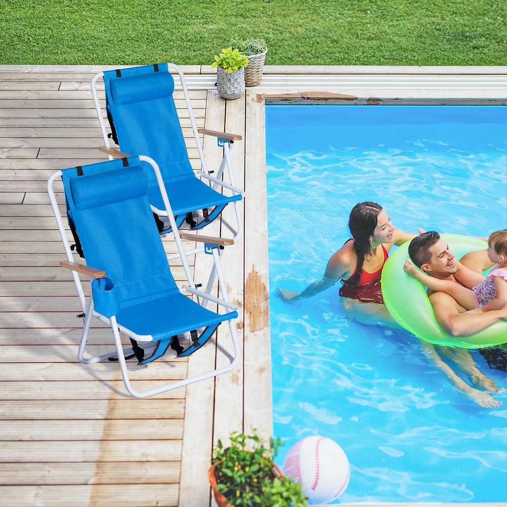 Outvita Folding Beach Chair Adjustable Headrest w/4 Flexible Tilt Angle 2