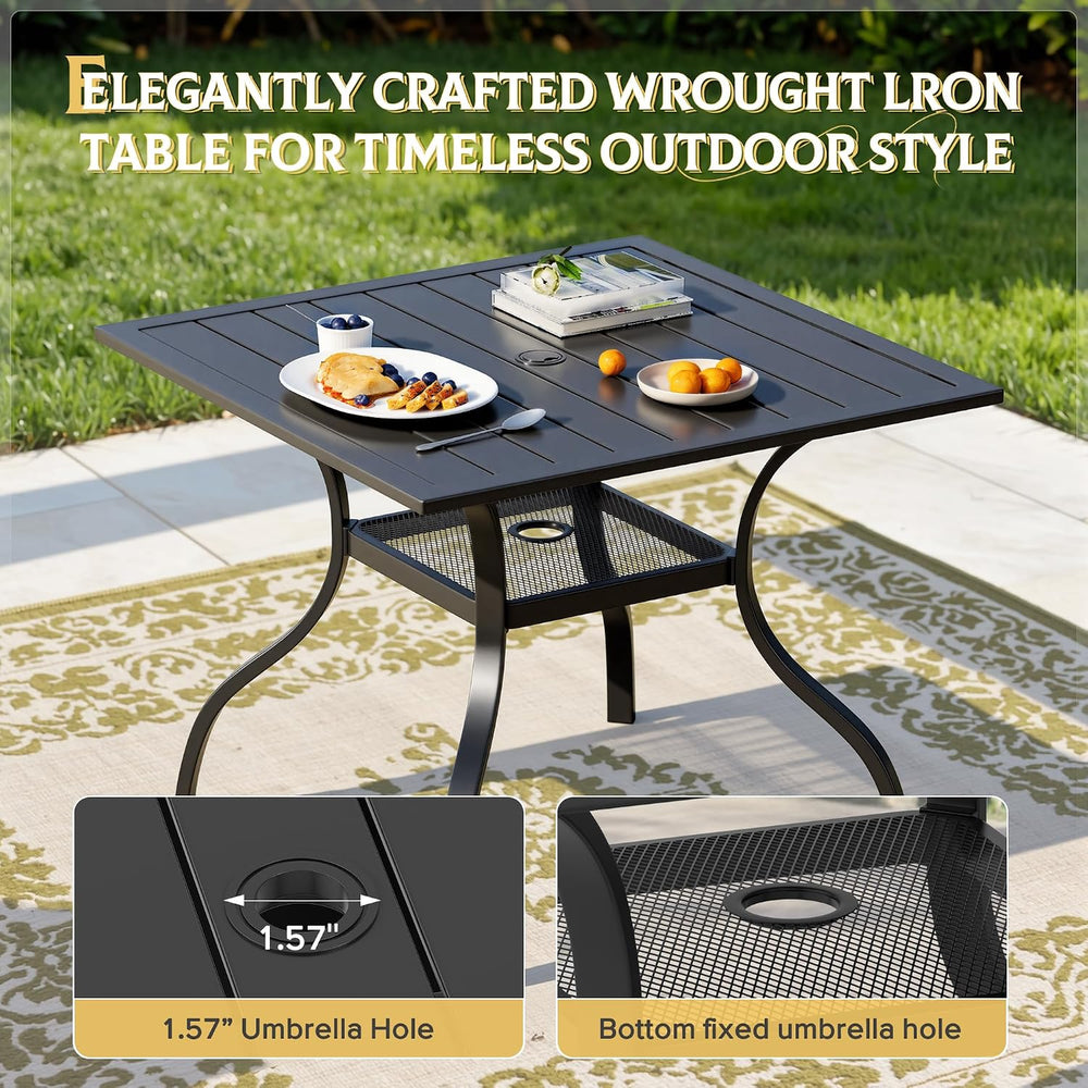 SUNCROWN 5-Piece Outdoor Patio Dining Set, All Weather Square Metal Table &am...