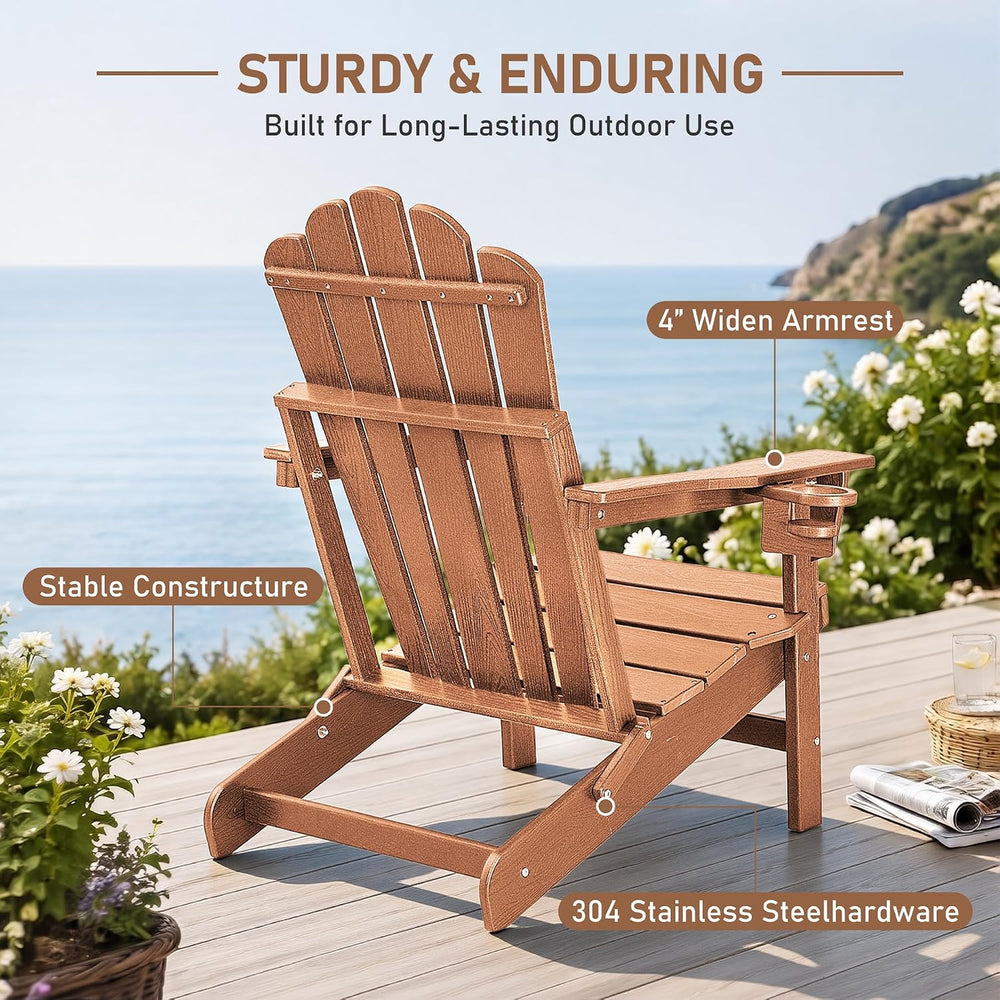 Oversized Folding Adirondack Chair, HDPE Fire Pit Chair Holds 400 LBS