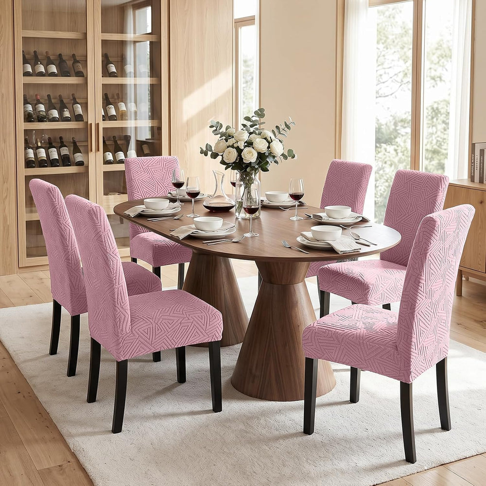Stretch Spandex Chair Covers for Dining Chairs Set of 6, Pink