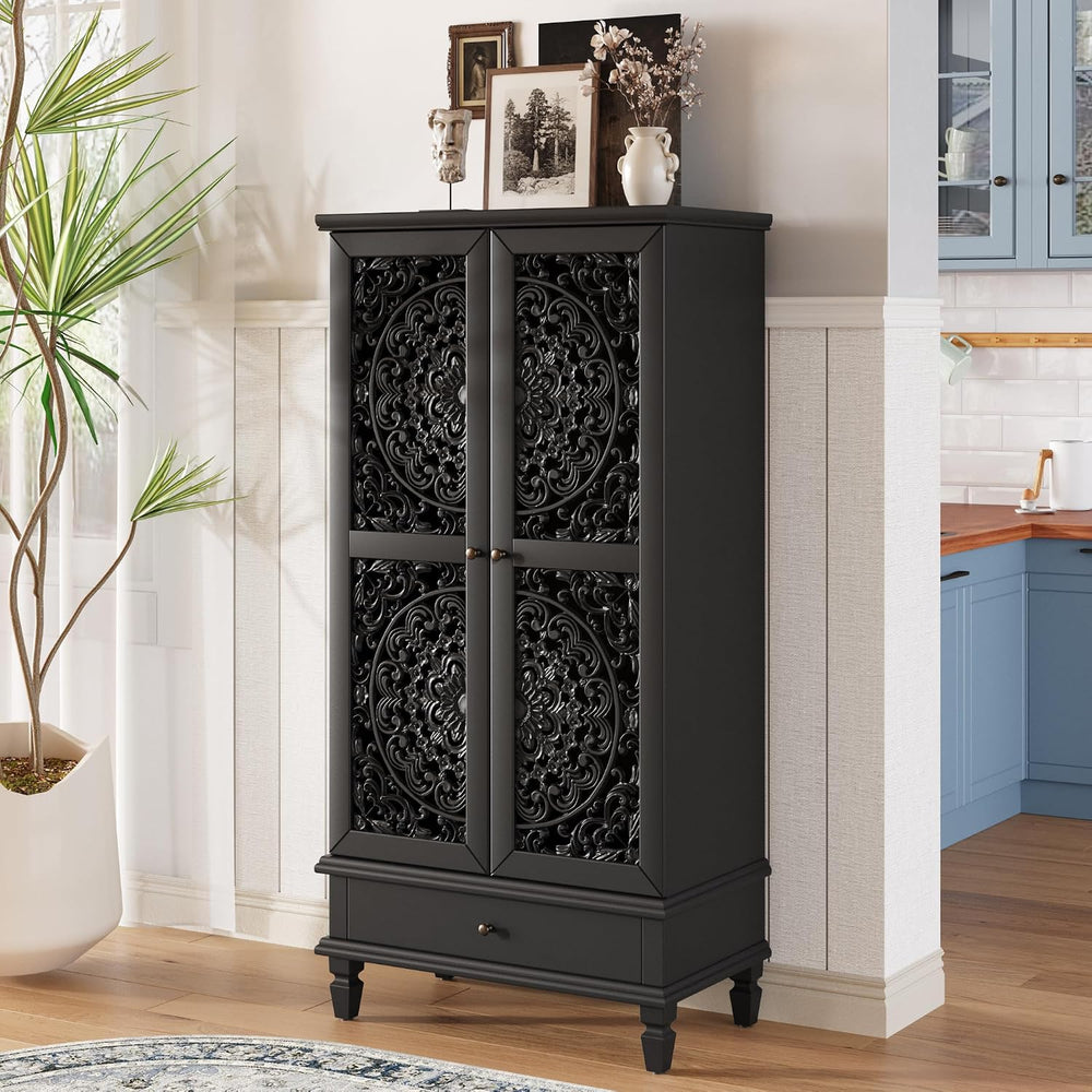 Accent Cabinet with Doors and Storage for Living Room, 55" Tall Hollow-C...
