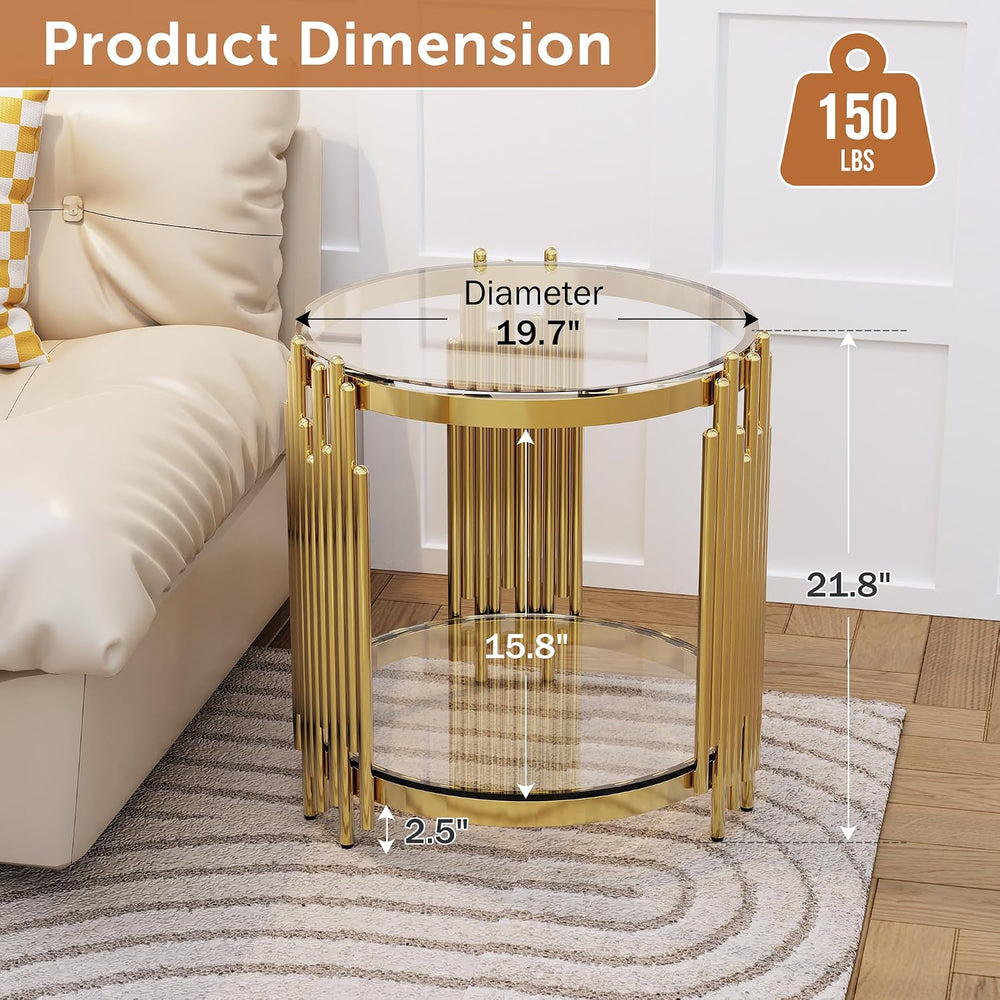 Luxury Gold Round Glass Coffee Table Set of 3, 31.5" Modern Center Table...