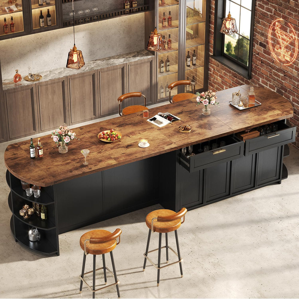 HSH 63 Inch Large Kitchen Island with Storage and Seating, Rustic Brown