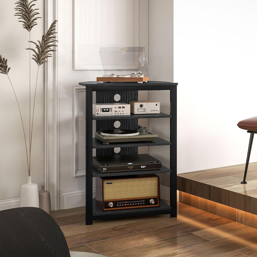 HOMCOM Media Stand with 4-Tier Audio Rack, AV Media Corner Shelf, Black