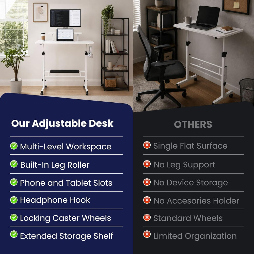 Standing Desk with Wheels, Adjustable Rolling Laptop Computer Desk
