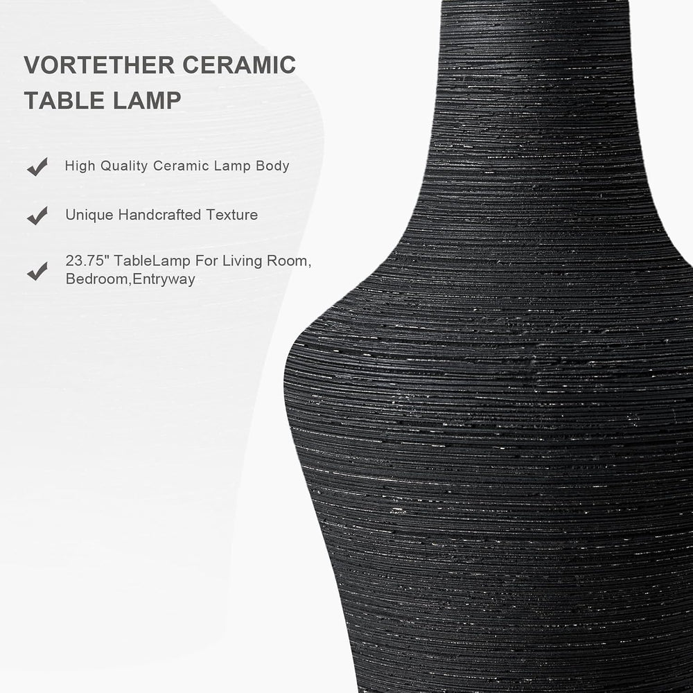 23" Farmhouse Ceramic Table Lamp Modern Bedside Lamps Matte Black
