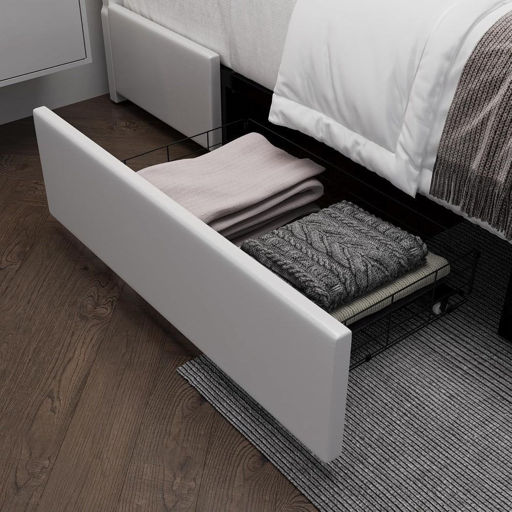 Keyluv Queen Bed Frame with RGB LED Lights Headboard & 2 Storage Drawers,...