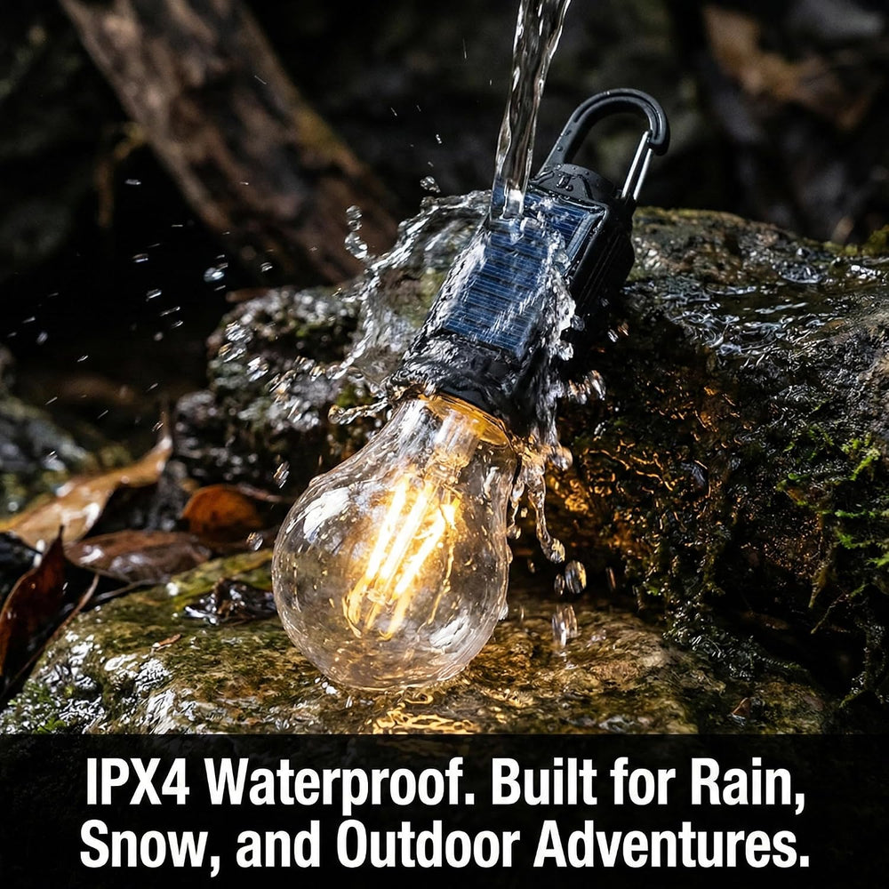 4-Pack Solar LED Camping Lantern - Rechargeable with Clip Hook