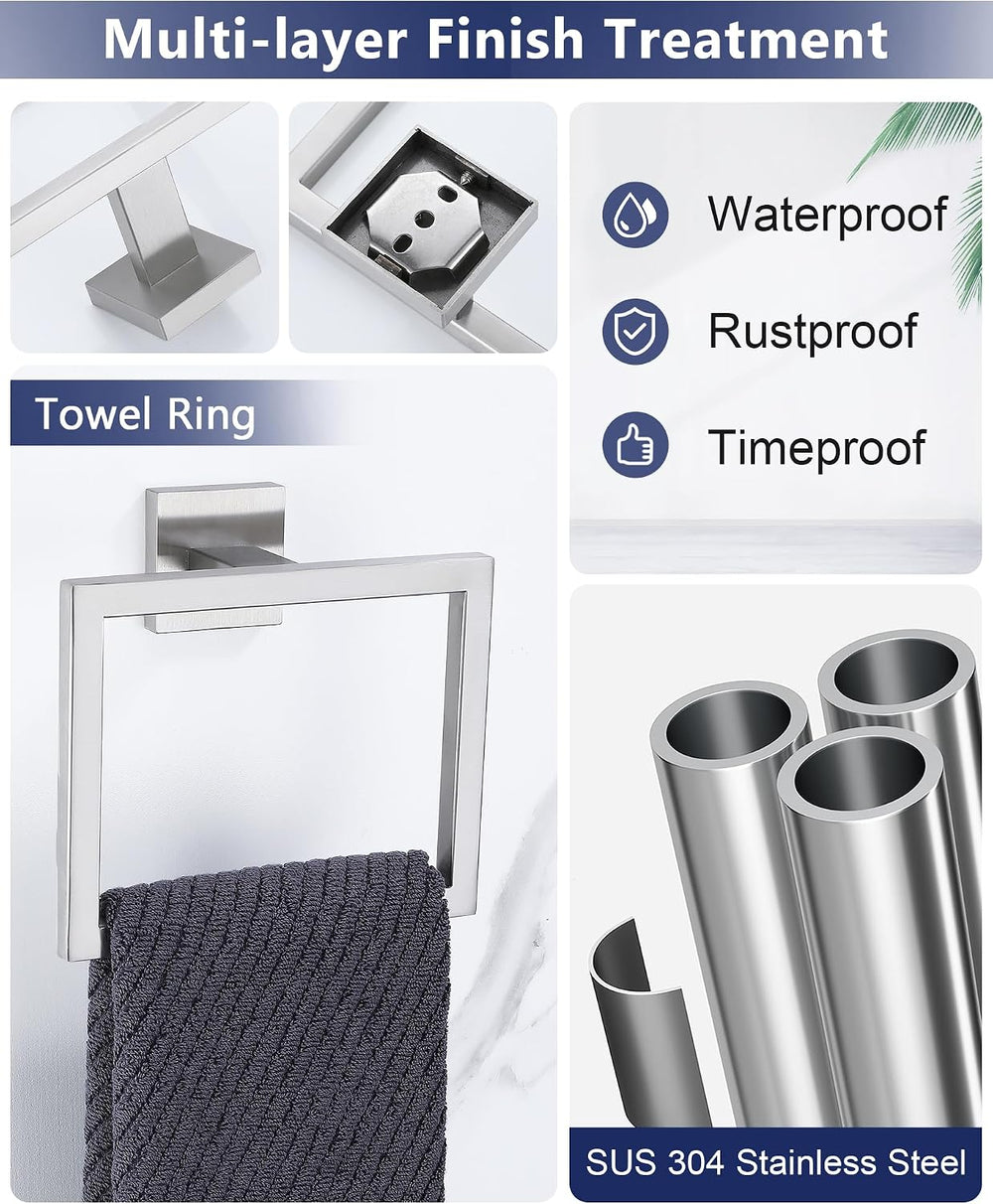 Brushed Nickel Bathroom Accessories, Toilet Paper Holder,Towel Ring & Hooks
