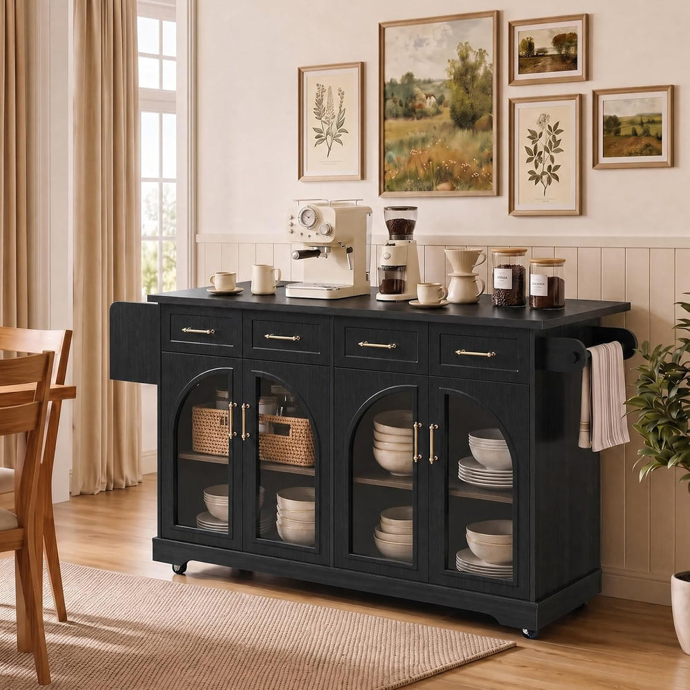 Rovibek 65 inch Rolling Kitchen Island with Storage, Drop Leaf and Power Outl...