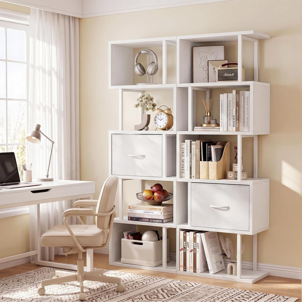 Housolution 6 Tier 57.5" Tall S Shaped Geometric Bookshelf, White