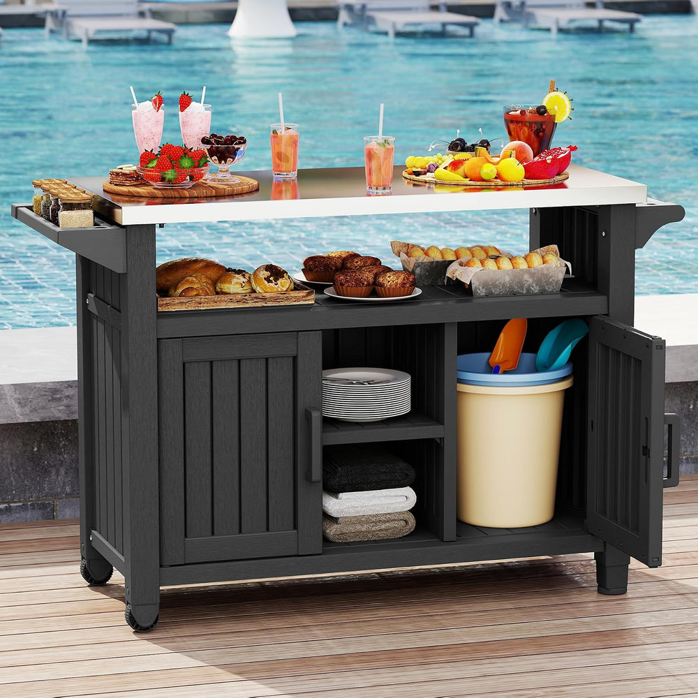 Bifanuo Outdoor Grill Table Grill Cart with Stainless Steel Top & Storage...