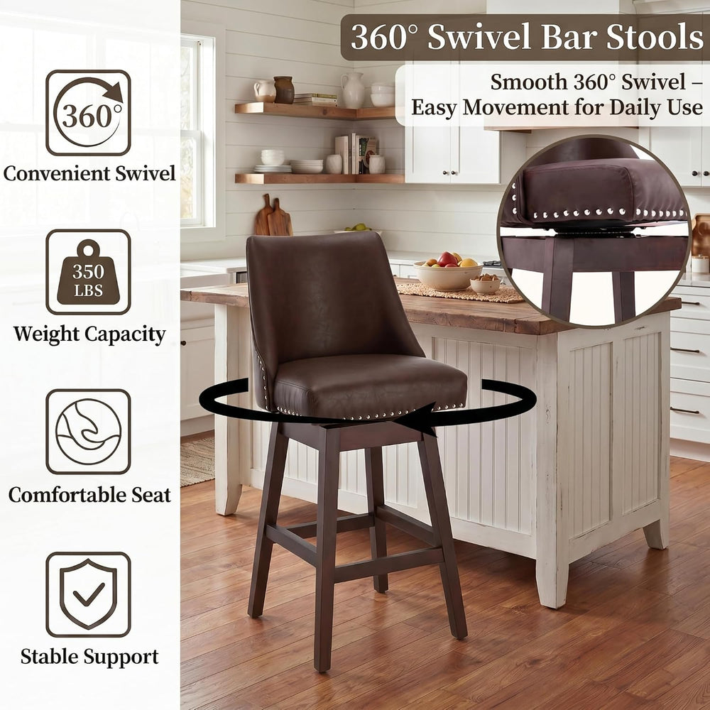 27.5 inch Counter Height Bar Stools Set of 4 Faux Leather 360°Swivel Barstool...
