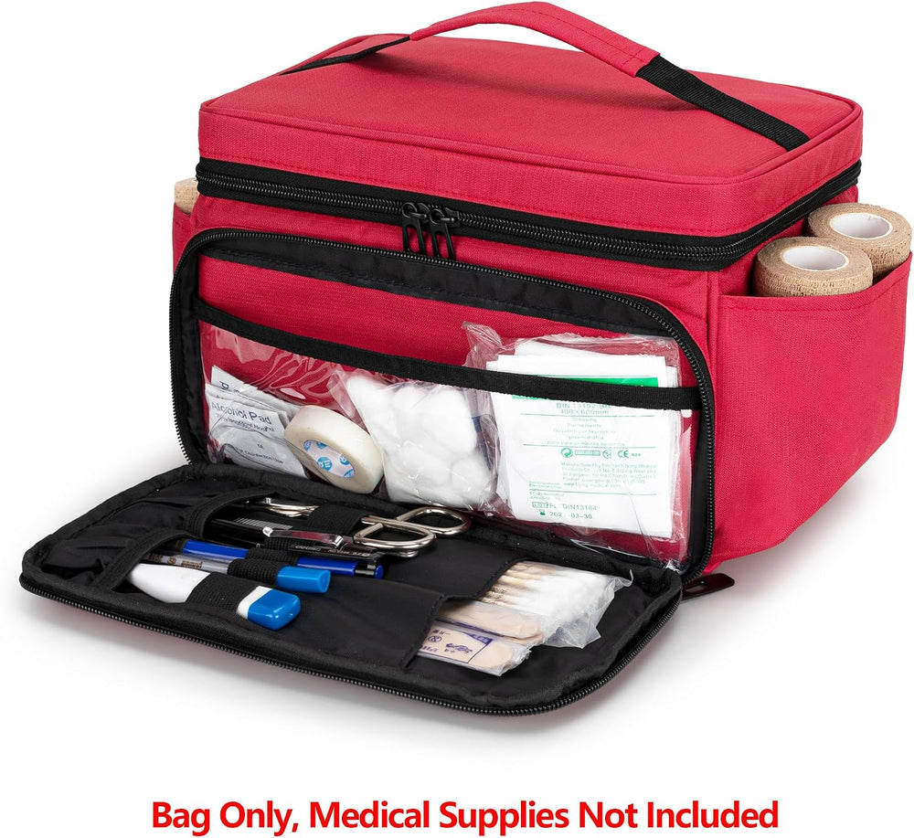 CURMIO Small Medicine Storage Bag, Empty Family First Aid Kits Case, Red