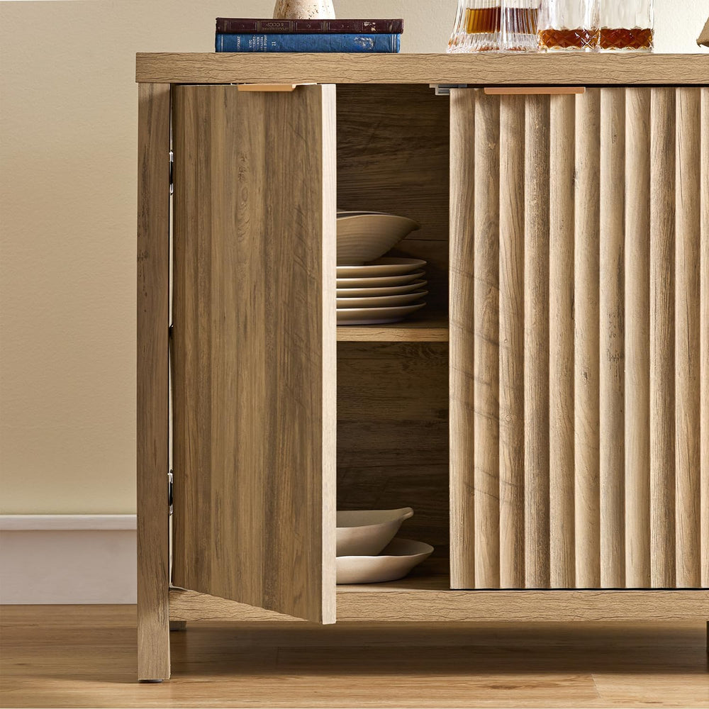 Fluted Cabinet, Modern Sideboard Buffet Cabinet with Storage Credenza with Do...