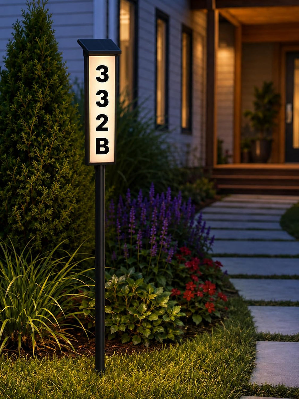 Brizled Solar Address Sign, 3 Color LED Lighted House Number Light Outside