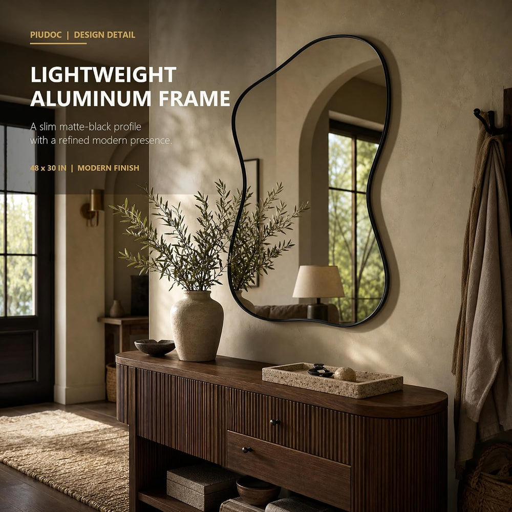 48''x30'' Irregular Wall Mirror with Black Frame, Asymmetrica...