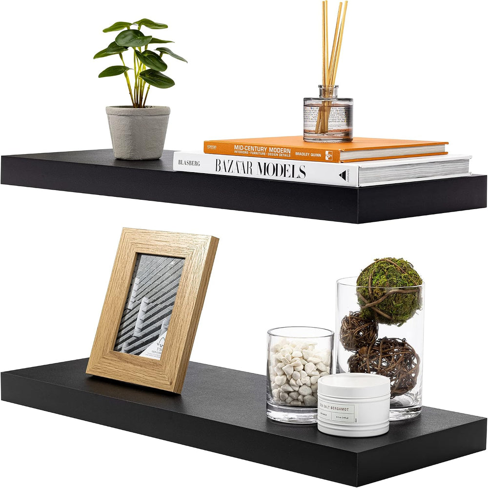 Sorbus Floating Shelves for Wall, Wood Wall Storage (2 Pack, Black)