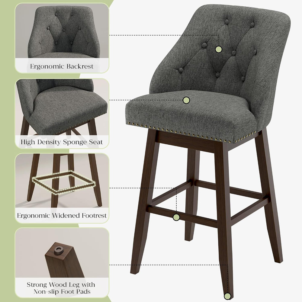 30" Bar Height Swivel Bar Stools Set of 2, Grey