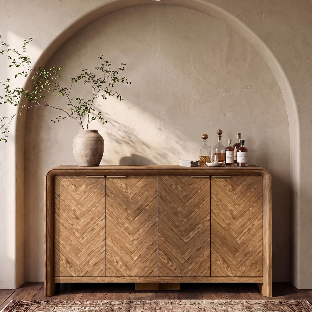 PAPROOS 55" Buffet Cabinet with Storage, Large Sideboard Cabinet, Walnut