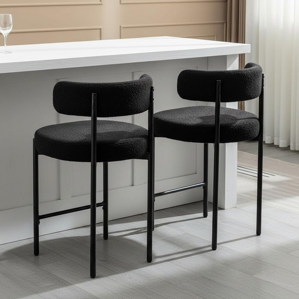 24" Counter Height Bar Stools Set of 2, Boucle, Black
