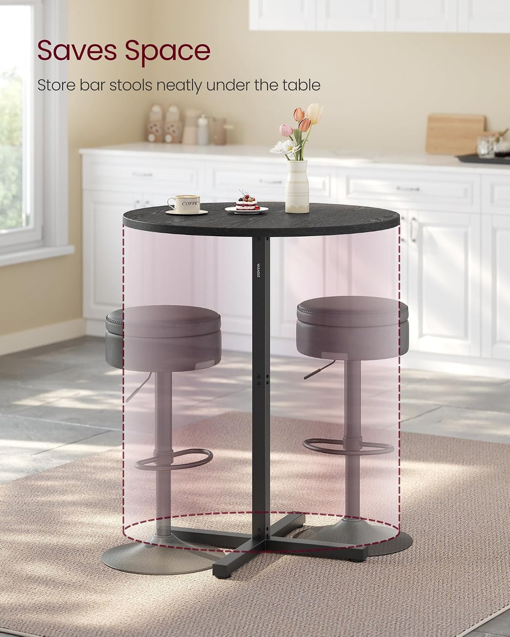 VASAGLE Round Bar Table Set of 2, Cocktail Table, Metal Frame