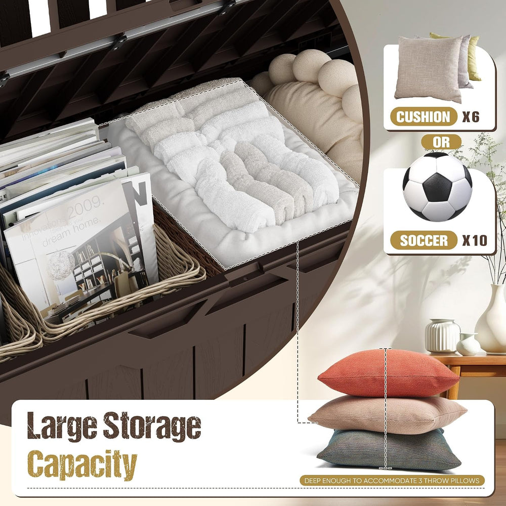 80-Gallon Outdoor Storage Bench, Waterproof Deck Box with Lockable Lid & ...