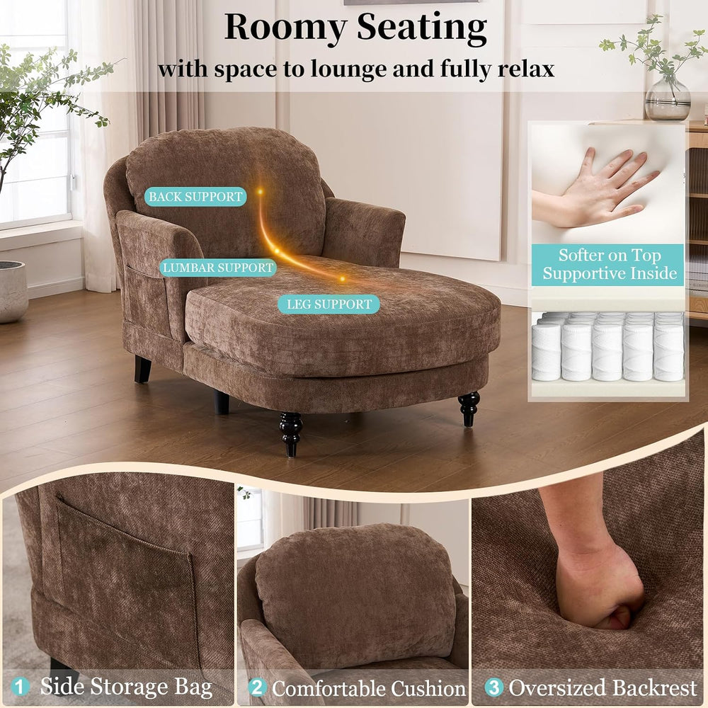 59.8” Chaise Lounge Chair Indoor, Oversized Reading Armchair, Brown