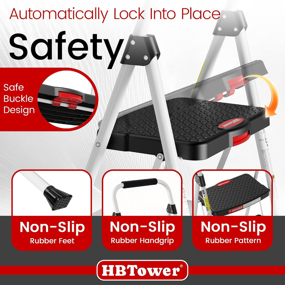 HBTower Step Ladder, Folding Step Stool with Wide Anti-Slip Pedal