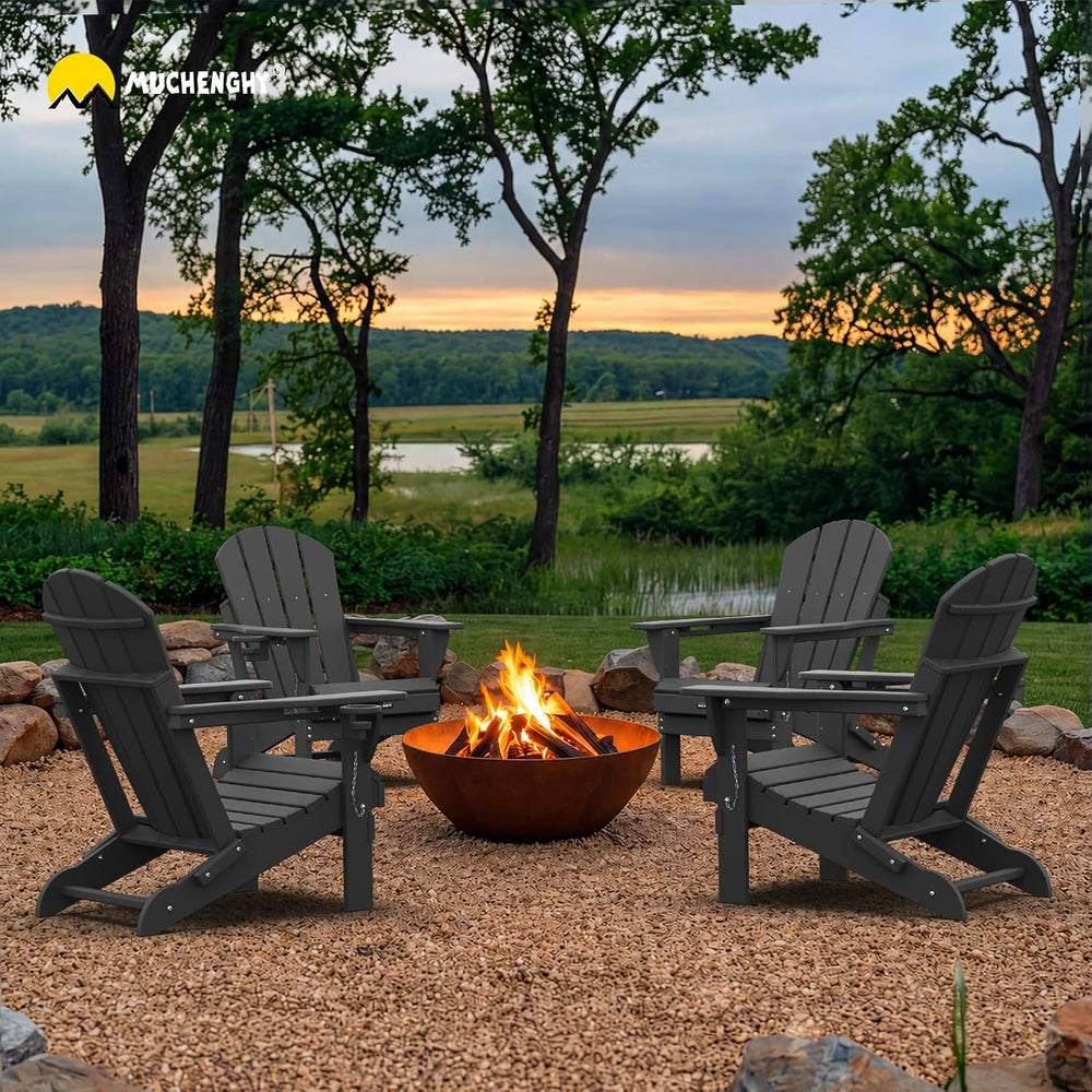 MUCHENGHY Folding Adirondack Chairs Set of 4, HDPE Patio Chair, Grey